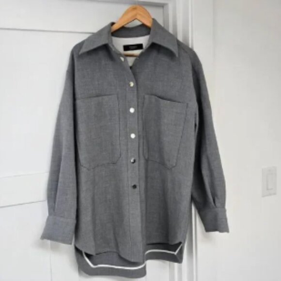 Uterque Snap Button Down Front Shirt Jacket Shacket in Grey - Picture 1 of 8